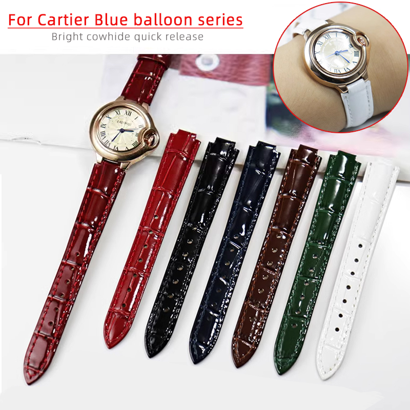Cartier Watch Ballon Bleu - Bright Genuine leather watchband For Cartier